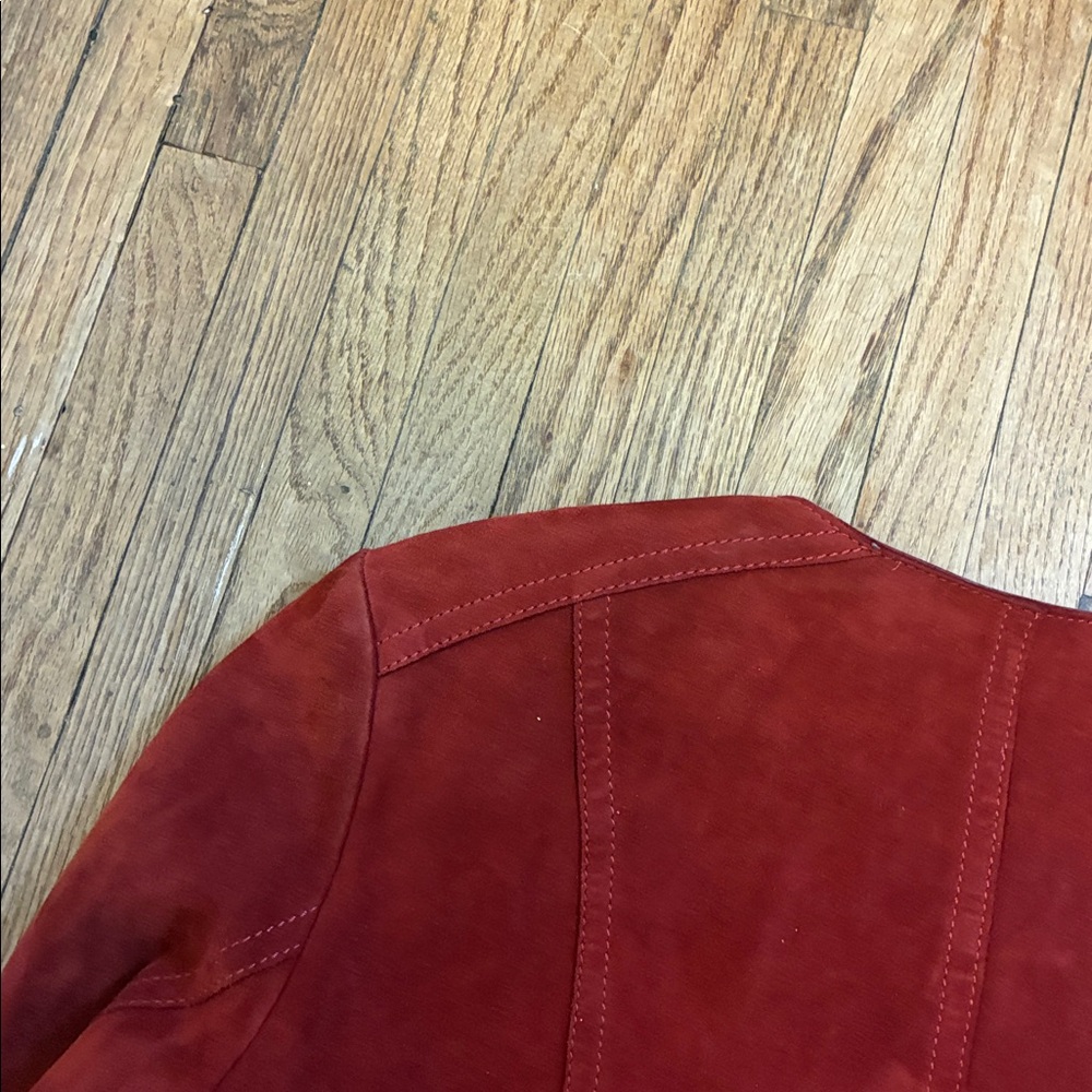 IRO Women's Cranberry Red Smokin’ Hot Suede Zip Moto Jacket Medium - Picture 7 of 9